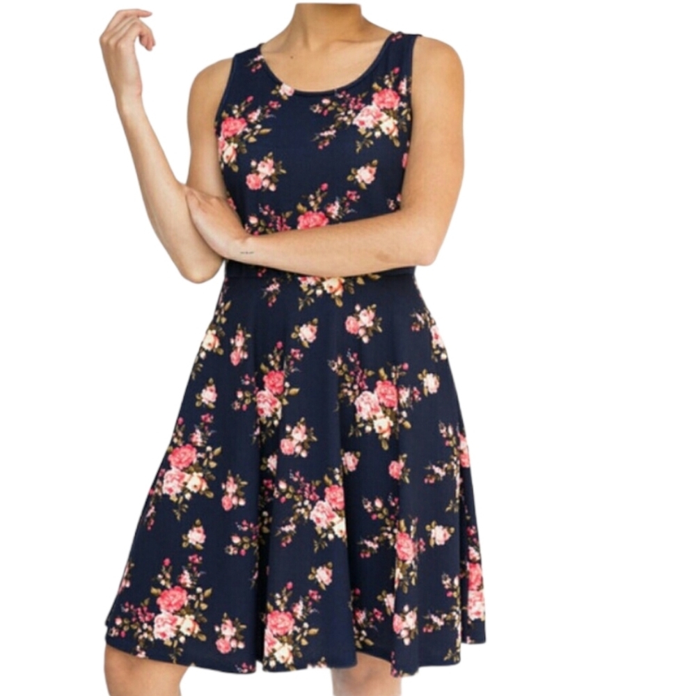 Agnes and Dora Women's Size XS Dress Navy Blue Fit Flare Fisher Sleeveless